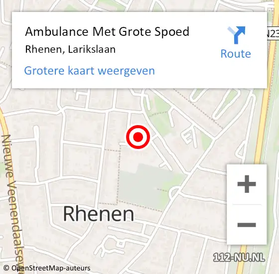 Locatie op kaart van de 112 melding: Ambulance Met Grote Spoed Naar Rhenen, Larikslaan op 6 mei 2022 13:23