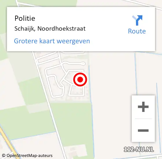 Locatie op kaart van de 112 melding: Politie Schaijk, Noordhoekstraat op 6 mei 2022 13:36