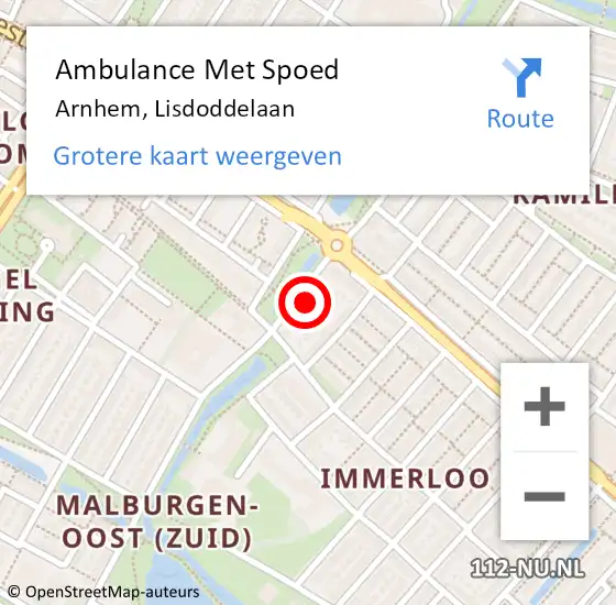 Locatie op kaart van de 112 melding: Ambulance Met Spoed Naar Arnhem, Lisdoddelaan op 6 mei 2022 13:52