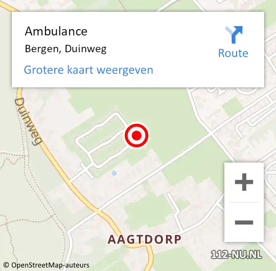 Locatie op kaart van de 112 melding: Ambulance Bergen, Duinweg op 6 mei 2022 13:52