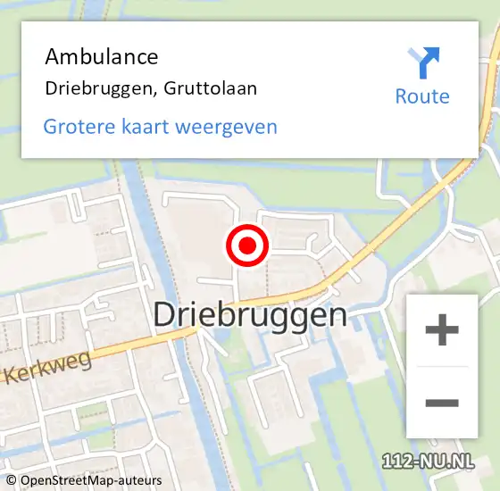 Locatie op kaart van de 112 melding: Ambulance Driebruggen, Gruttolaan op 16 juli 2014 15:19