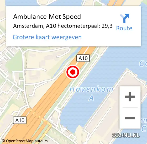 Locatie op kaart van de 112 melding: Ambulance Met Spoed Naar Amsterdam, A10 hectometerpaal: 29,3 op 6 mei 2022 14:07