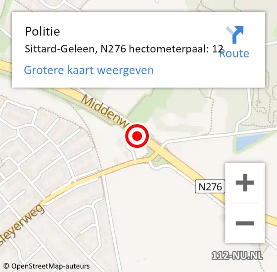 Locatie op kaart van de 112 melding: Politie Sittard-Geleen, N276 hectometerpaal: 12 op 6 mei 2022 14:12