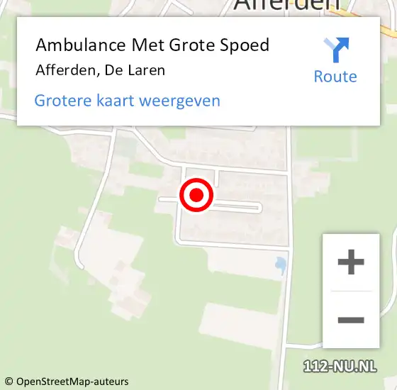 Locatie op kaart van de 112 melding: Ambulance Met Grote Spoed Naar Afferden, De Laren op 6 mei 2022 14:16