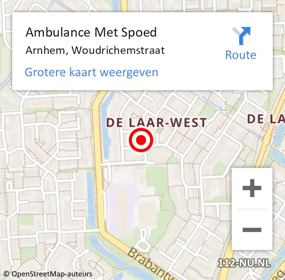 Locatie op kaart van de 112 melding: Ambulance Met Spoed Naar Arnhem, Woudrichemstraat op 6 mei 2022 15:12