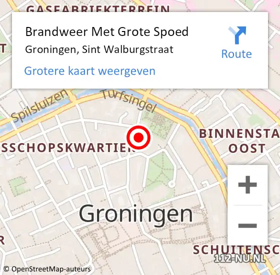 Locatie op kaart van de 112 melding: Brandweer Met Grote Spoed Naar Groningen, Sint Walburgstraat op 6 mei 2022 15:25