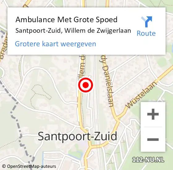 Locatie op kaart van de 112 melding: Ambulance Met Grote Spoed Naar Santpoort-Zuid, Willem de Zwijgerlaan op 6 mei 2022 15:45