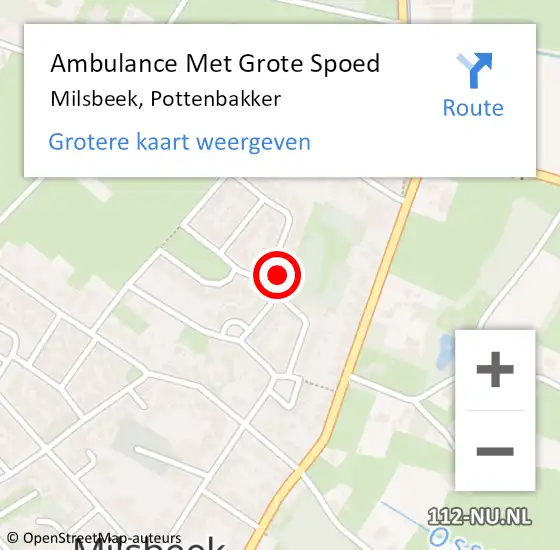 Locatie op kaart van de 112 melding: Ambulance Met Grote Spoed Naar Milsbeek, Pottenbakker op 6 mei 2022 16:29