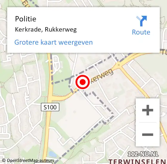 Locatie op kaart van de 112 melding: Politie Kerkrade, Rukkerweg op 6 mei 2022 16:29