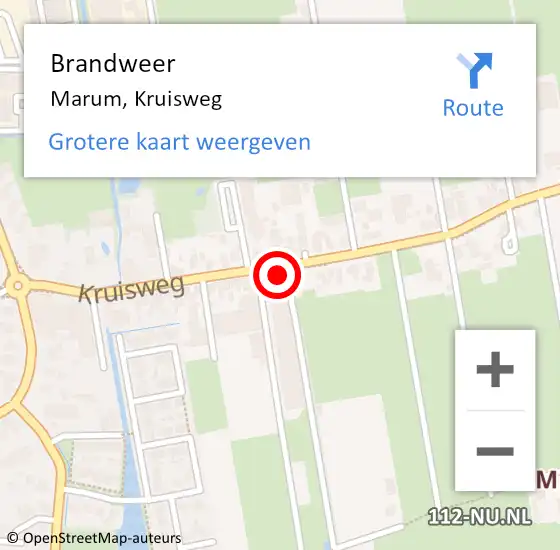 Locatie op kaart van de 112 melding: Brandweer Marum, Kruisweg op 6 mei 2022 16:35