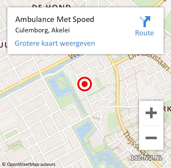 Locatie op kaart van de 112 melding: Ambulance Met Spoed Naar Culemborg, Akelei op 6 mei 2022 16:53