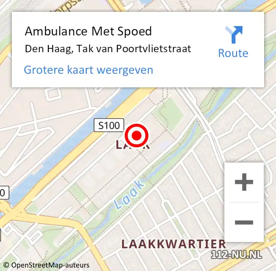 Locatie op kaart van de 112 melding: Ambulance Met Spoed Naar Den Haag, Tak van Poortvlietstraat op 6 mei 2022 17:00