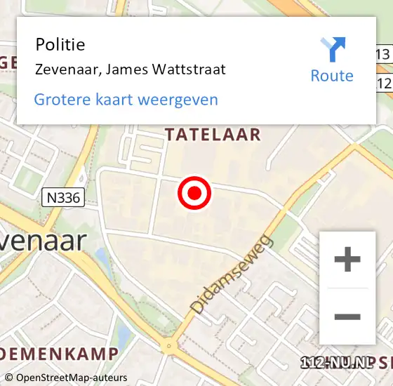 Locatie op kaart van de 112 melding: Politie Zevenaar, James Wattstraat op 6 mei 2022 17:09