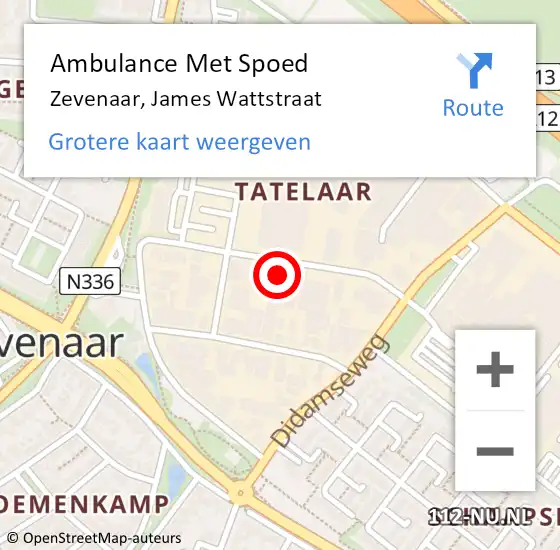 Locatie op kaart van de 112 melding: Ambulance Met Spoed Naar Zevenaar, James Wattstraat op 6 mei 2022 17:09