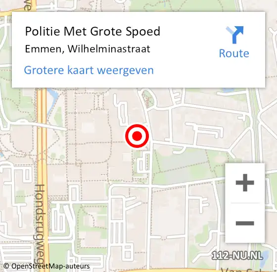 Locatie op kaart van de 112 melding: Politie Met Grote Spoed Naar Emmen, Wilhelminastraat op 6 mei 2022 17:19