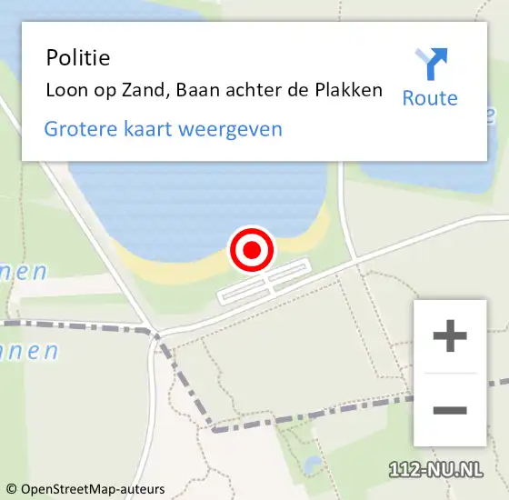 Locatie op kaart van de 112 melding: Politie Loon op Zand, Baan achter de Plakken op 6 mei 2022 17:22