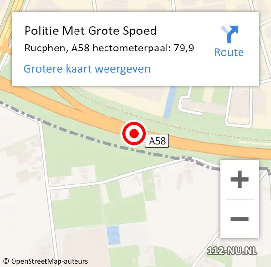 Locatie op kaart van de 112 melding: Politie Met Grote Spoed Naar Rucphen, A58 hectometerpaal: 79,9 op 6 mei 2022 17:24