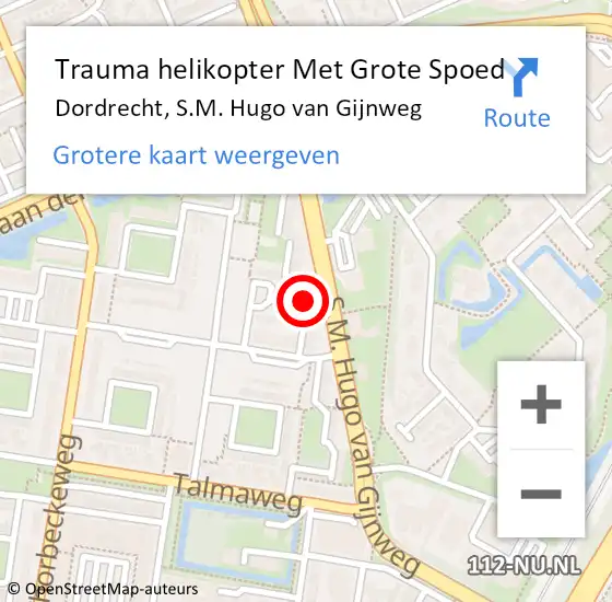 Locatie op kaart van de 112 melding: Trauma helikopter Met Grote Spoed Naar Dordrecht, S.M. Hugo van Gijnweg op 6 mei 2022 18:14