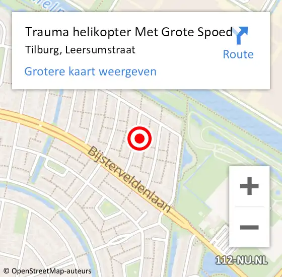 Locatie op kaart van de 112 melding: Trauma helikopter Met Grote Spoed Naar Tilburg, Leersumstraat op 6 mei 2022 18:28