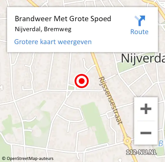 Locatie op kaart van de 112 melding: Brandweer Met Grote Spoed Naar Nijverdal, Bremweg op 6 mei 2022 18:59