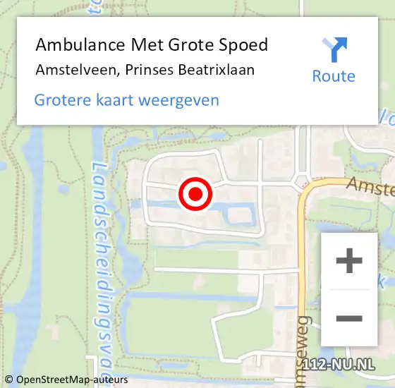 Locatie op kaart van de 112 melding: Ambulance Met Grote Spoed Naar Amstelveen, Prinses Beatrixlaan op 6 mei 2022 19:20