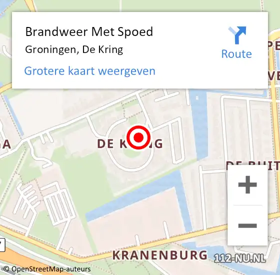 Locatie op kaart van de 112 melding: Brandweer Met Spoed Naar Groningen, De Kring op 6 mei 2022 19:35