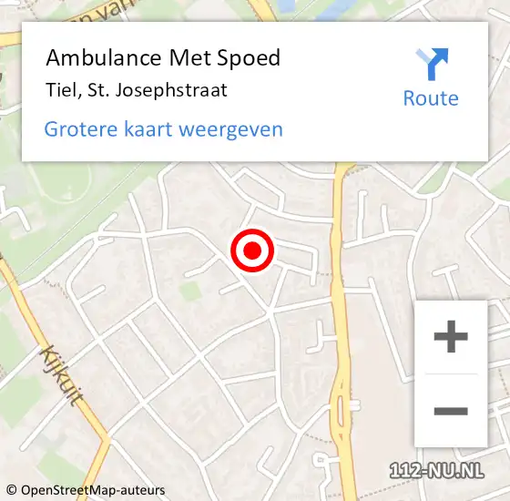 Locatie op kaart van de 112 melding: Ambulance Met Spoed Naar Tiel, St. Josephstraat op 6 mei 2022 20:09