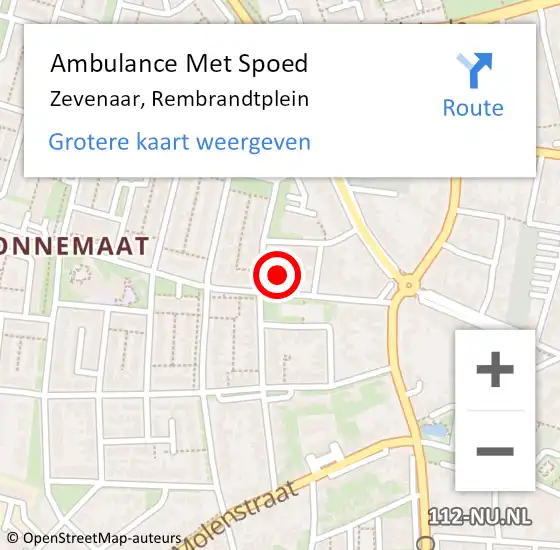 Locatie op kaart van de 112 melding: Ambulance Met Spoed Naar Zevenaar, Rembrandtplein op 6 mei 2022 20:34