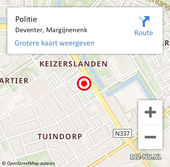 Locatie op kaart van de 112 melding: Politie Deventer, Margijnenenk op 6 mei 2022 20:46