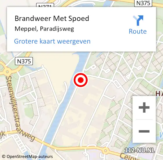 Locatie op kaart van de 112 melding: Brandweer Met Spoed Naar Meppel, Paradijsweg op 6 mei 2022 20:59