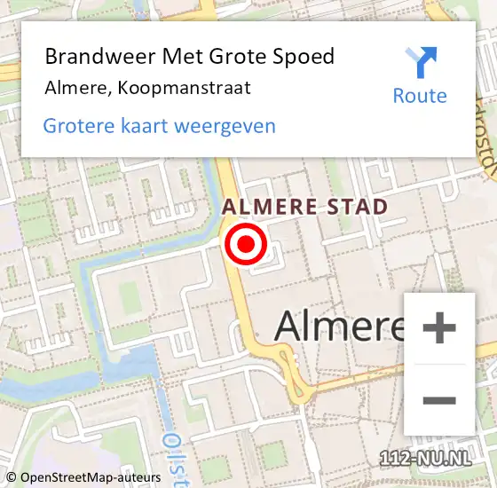 Locatie op kaart van de 112 melding: Brandweer Met Grote Spoed Naar Almere, Koopmanstraat op 6 mei 2022 21:00