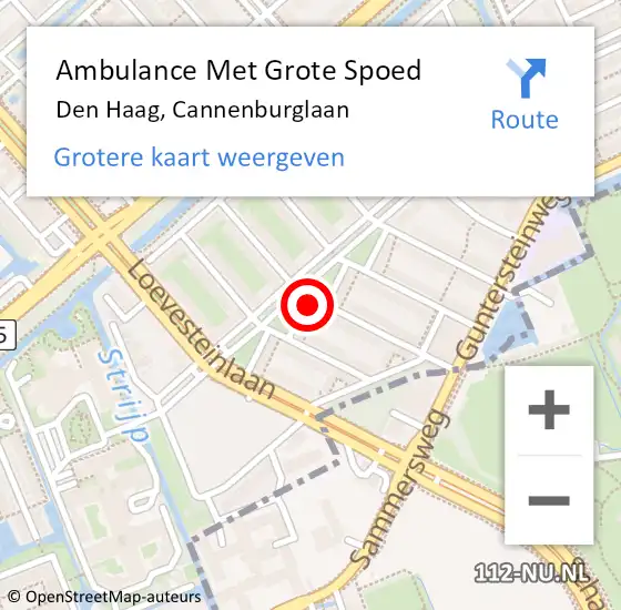 Locatie op kaart van de 112 melding: Ambulance Met Grote Spoed Naar Den Haag, Cannenburglaan op 6 mei 2022 21:10