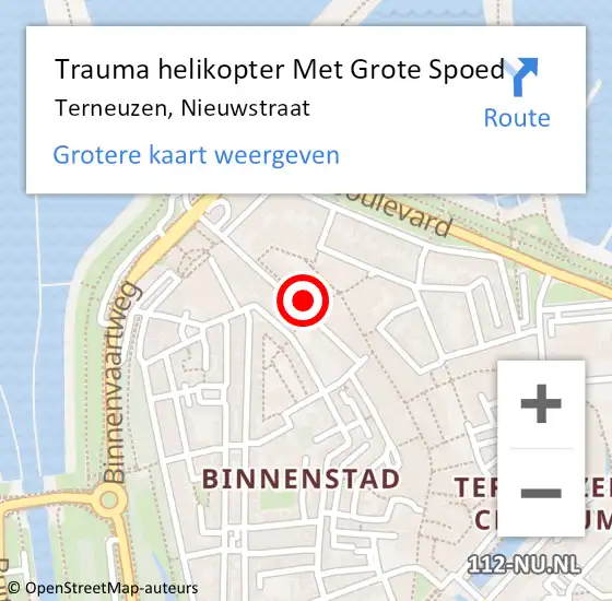 Locatie op kaart van de 112 melding: Trauma helikopter Met Grote Spoed Naar Terneuzen, Nieuwstraat op 6 mei 2022 21:26