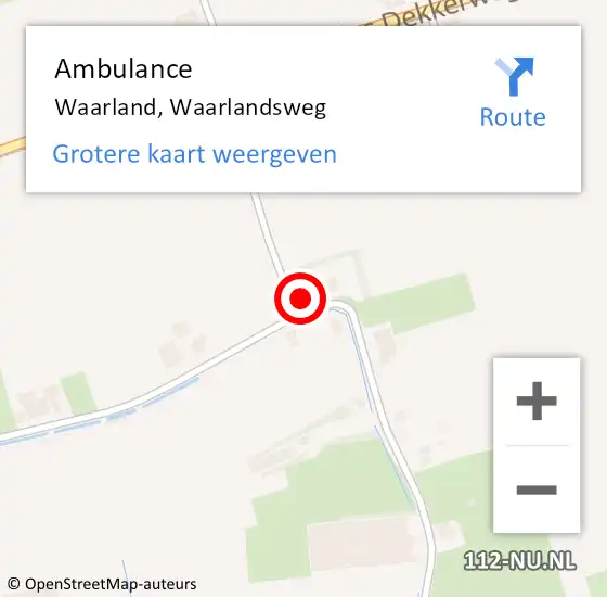 Locatie op kaart van de 112 melding: Ambulance Waarland, Waarlandsweg op 6 mei 2022 21:45