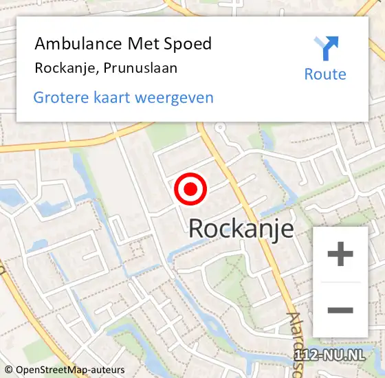 Locatie op kaart van de 112 melding: Ambulance Met Spoed Naar Rockanje, Prunuslaan op 6 mei 2022 21:49