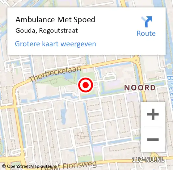 Locatie op kaart van de 112 melding: Ambulance Met Spoed Naar Gouda, Regoutstraat op 6 mei 2022 22:04