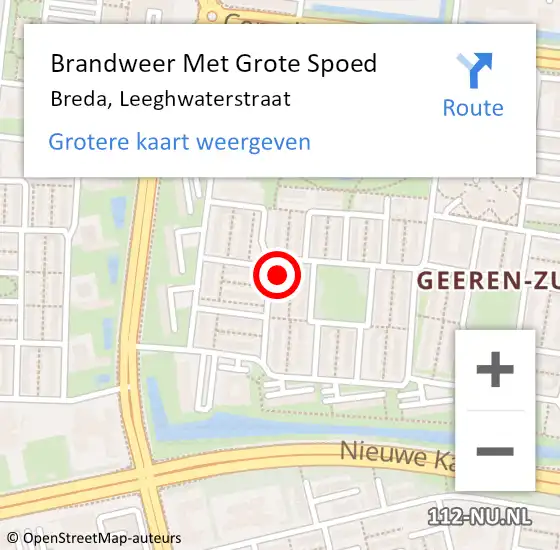 Locatie op kaart van de 112 melding: Brandweer Met Grote Spoed Naar Breda, Leeghwaterstraat op 6 mei 2022 22:08