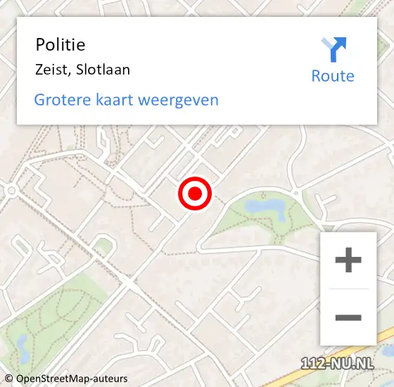 Locatie op kaart van de 112 melding: Politie Zeist, Slotlaan op 6 mei 2022 22:30