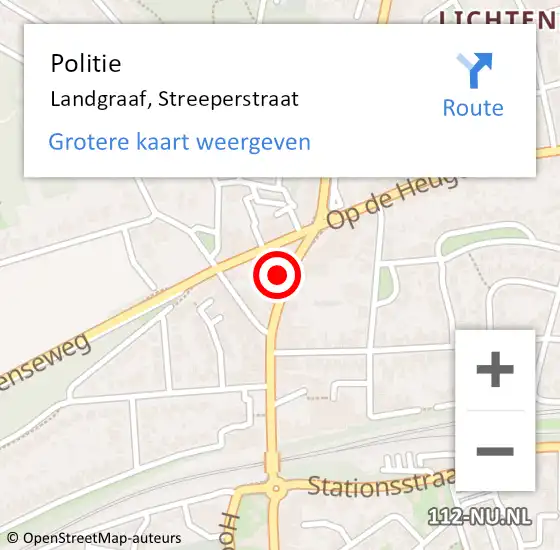 Locatie op kaart van de 112 melding: Politie Landgraaf, Streeperstraat op 6 mei 2022 23:08