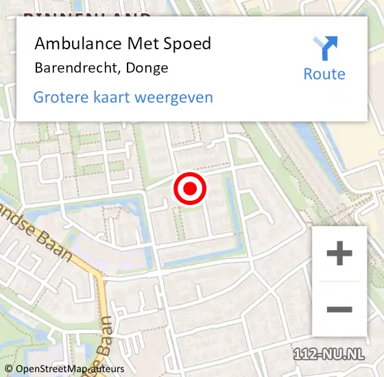 Locatie op kaart van de 112 melding: Ambulance Met Spoed Naar Barendrecht, Donge op 6 mei 2022 23:11