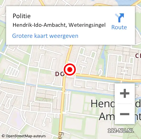 Locatie op kaart van de 112 melding: Politie Hendrik-Ido-Ambacht, Weteringsingel op 6 mei 2022 23:31