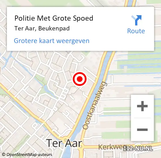 Locatie op kaart van de 112 melding: Politie Met Grote Spoed Naar Ter Aar, Beukenpad op 6 mei 2022 23:41