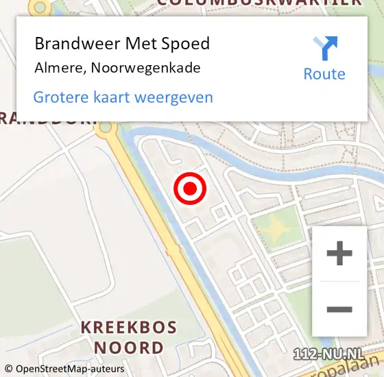 Locatie op kaart van de 112 melding: Brandweer Met Spoed Naar Almere, Noorwegenkade op 7 mei 2022 00:07