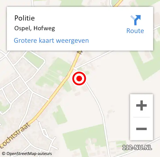 Locatie op kaart van de 112 melding: Politie Ospel, Hofweg op 7 mei 2022 00:40