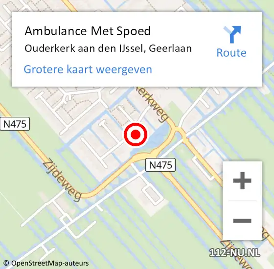 Locatie op kaart van de 112 melding: Ambulance Met Spoed Naar Ouderkerk aan den IJssel, Geerlaan op 7 mei 2022 01:46