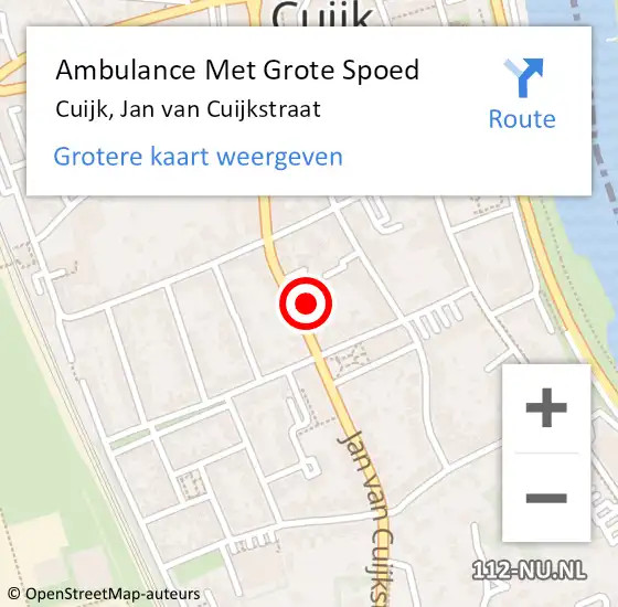 Locatie op kaart van de 112 melding: Ambulance Met Grote Spoed Naar Cuijk, Jan van Cuijkstraat op 7 mei 2022 01:50