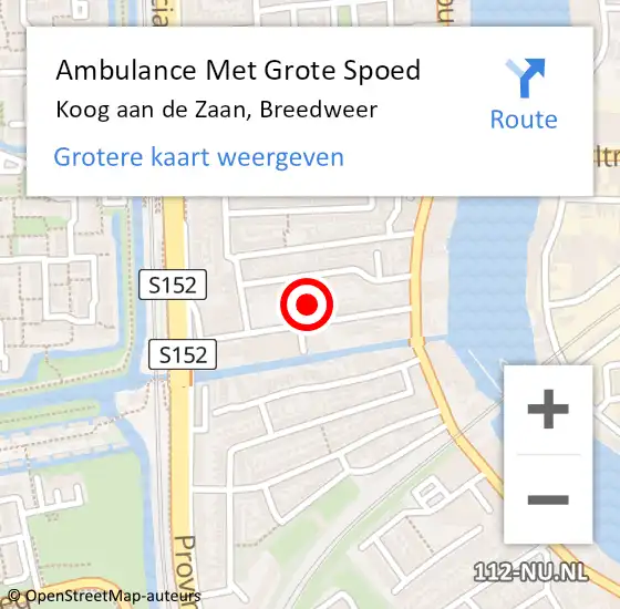 Locatie op kaart van de 112 melding: Ambulance Met Grote Spoed Naar Koog aan de Zaan, Breedweer op 7 mei 2022 02:50