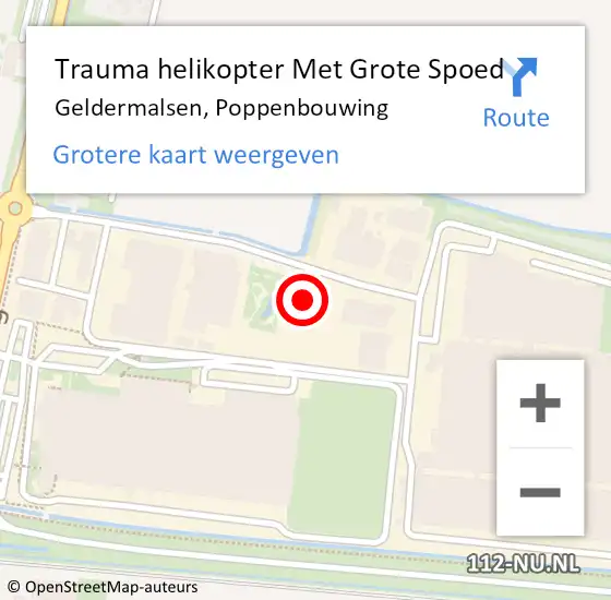 Locatie op kaart van de 112 melding: Trauma helikopter Met Grote Spoed Naar Geldermalsen, Poppenbouwing op 7 mei 2022 03:12