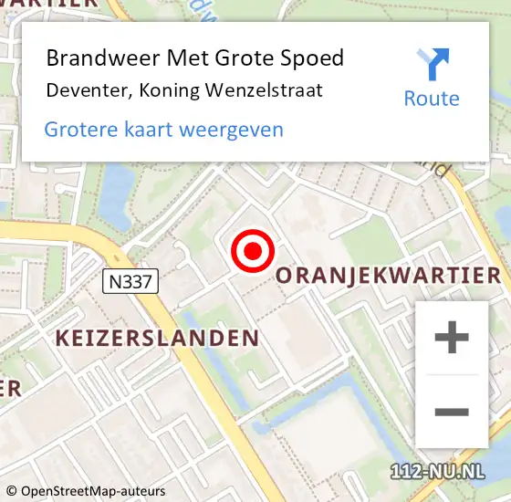 Locatie op kaart van de 112 melding: Brandweer Met Grote Spoed Naar Deventer, Koning Wenzelstraat op 7 mei 2022 04:07