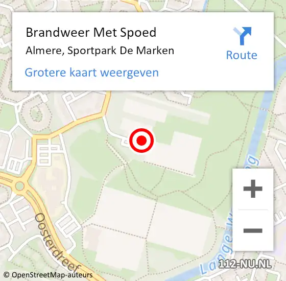 Locatie op kaart van de 112 melding: Brandweer Met Spoed Naar Almere, Sportpark De Marken op 7 mei 2022 04:43